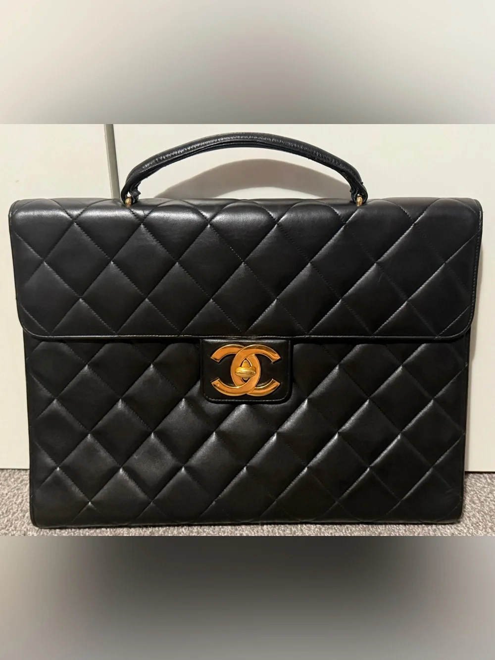 Chanel Gold HW Black Quilted Top Handle Business Bag